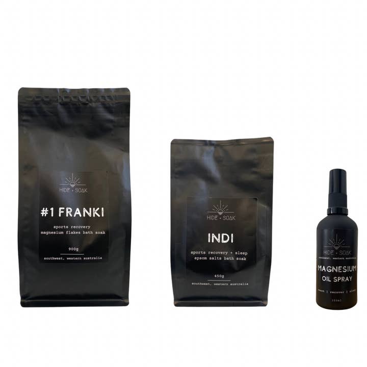 Hide + Soak | Luxurious Bath Salt Soaks & Magnesium Oil - Wholesale Bath Soak/Milk - Indi - Sports Recovery - Relax + Sleep Epsom Salts