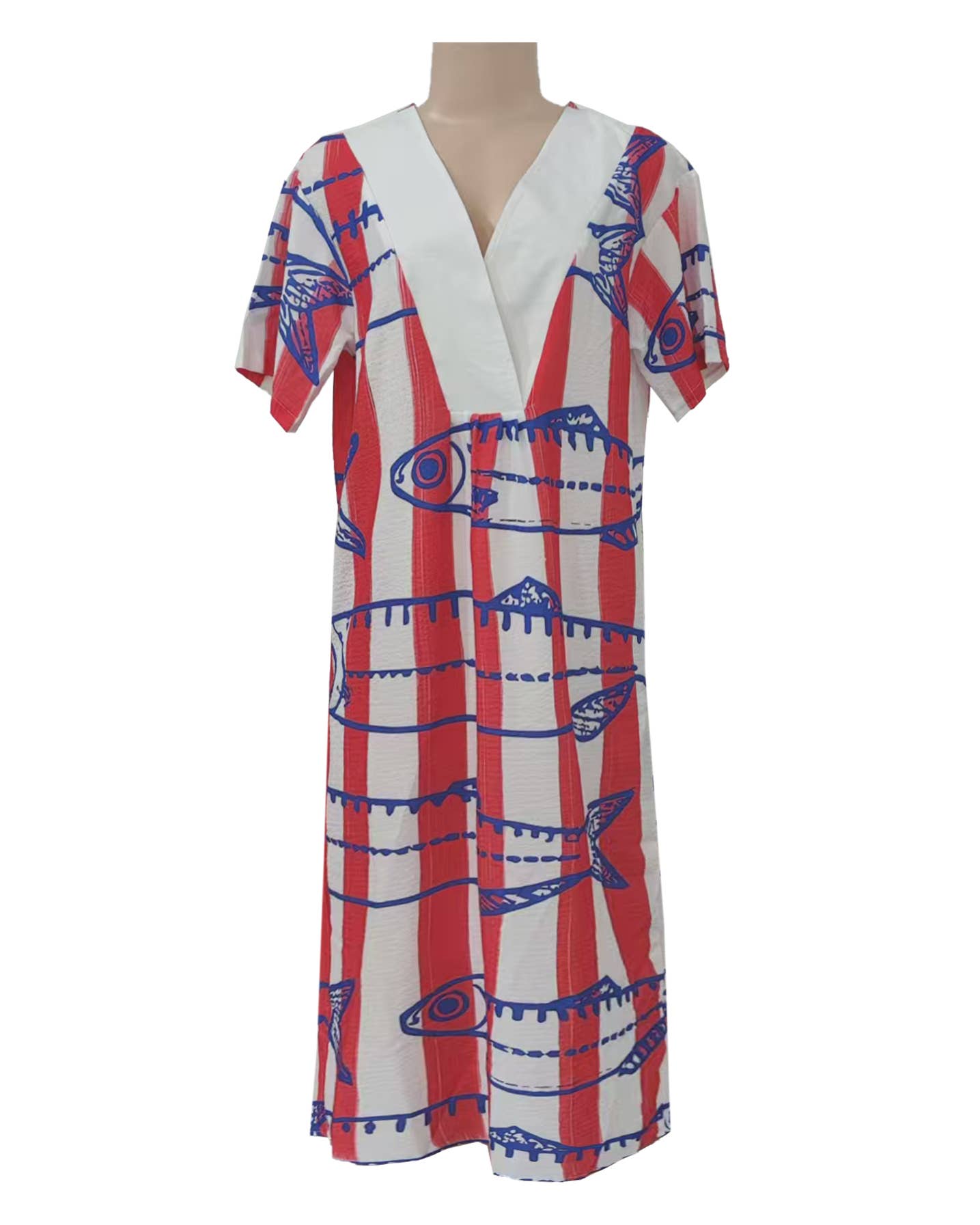 Rosa Clothing - Wholesale Dress - Women's - Ocean Lobster sardine printed loose dress short sleeve1