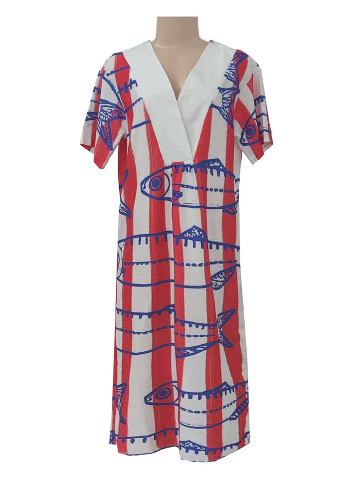 Rosa Clothing - Wholesale Dress - Women's - Ocean Lobster sardine printed loose dress short sleeve1