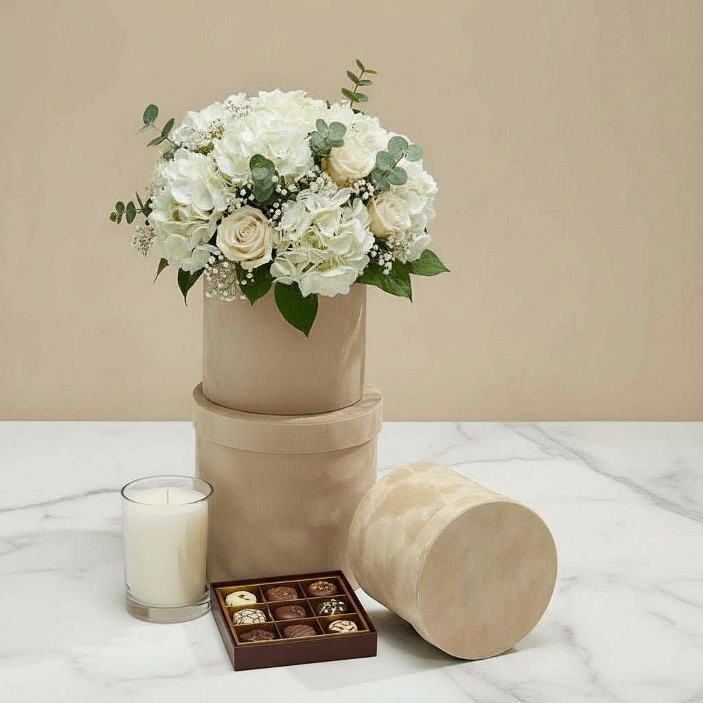 Elegant Design Supply - Wholesale Decorative Box - Chic Velvet Round Flower Box with Lid7