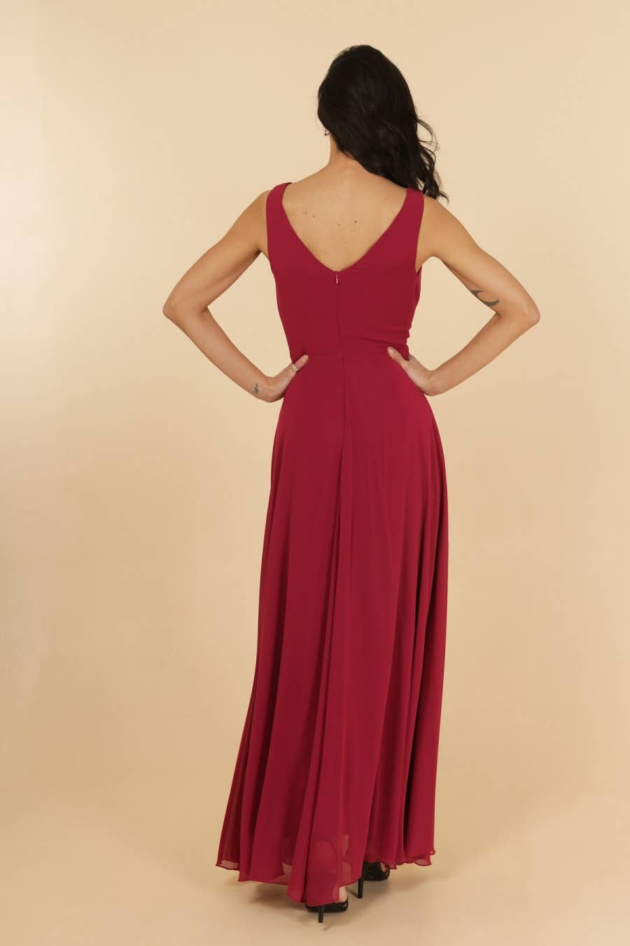 Lautinel – Vestido comprido - Mulher por atacado – Vestido Longo Plus Size com Decote V e Fenda R1868G7