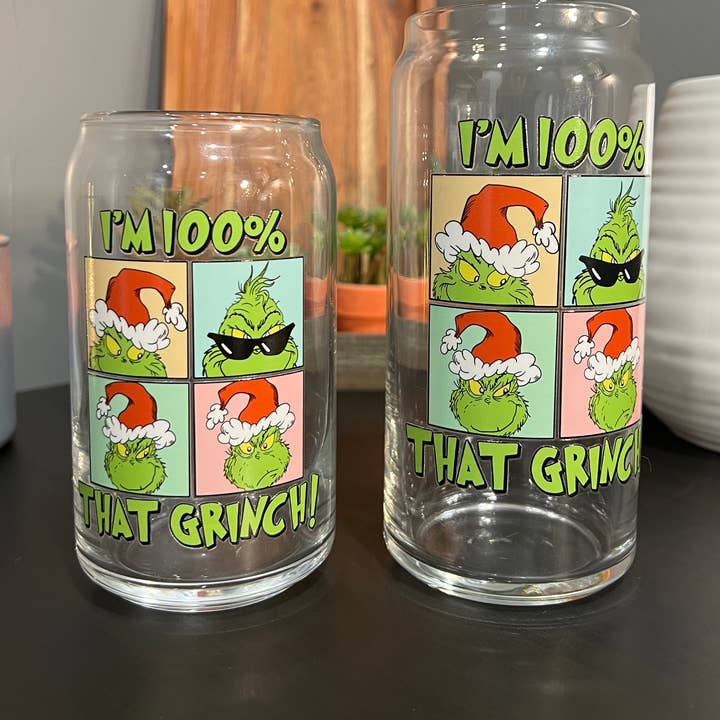 I'm 100% That Grinch Glass Cup || Christmas Glass Cup for wholesale by KDC Craft Shop