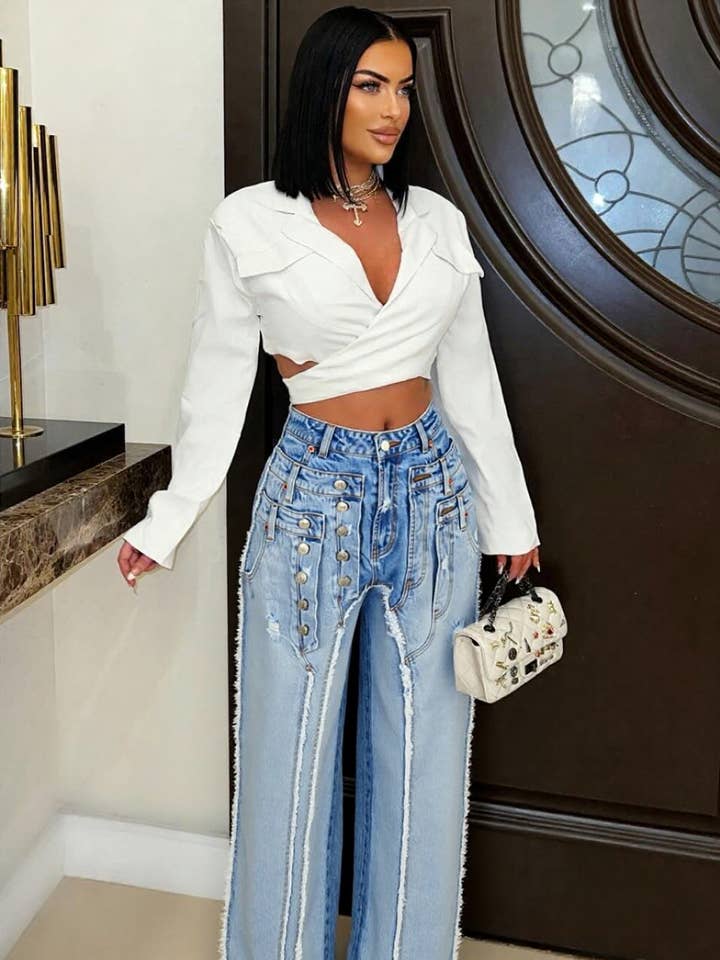 PATCH WORKED DISTRESSED JEANS and other Purchase Wholesale articles of society jeans. Free Returns & Net 60 Terms on Faire trending on Faire.