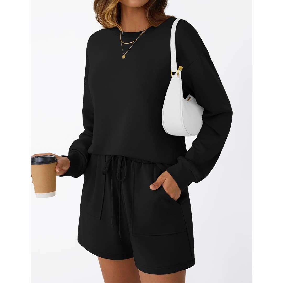 UNISHE - Wholesale Top & Short Set (NOT Loungewear) - Women's - Long Sleeve Sweatshirt and Shorts Fashion Casual Set MD23215