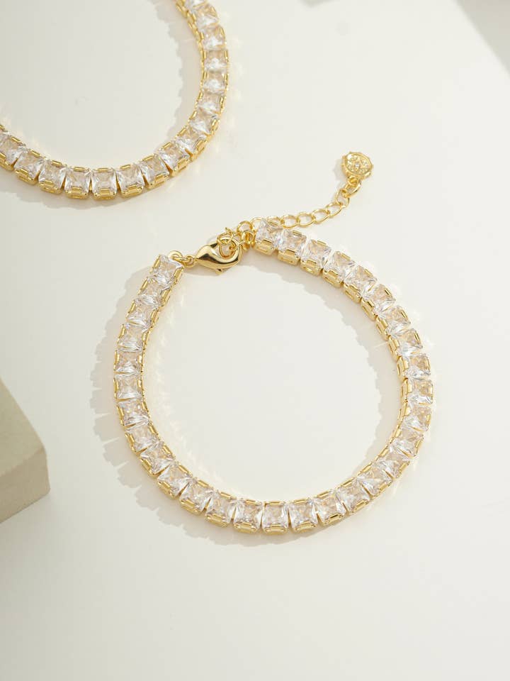 14k Guldbelagt Firkantet Tennisarmbånd | Tykt Guldlag for engroshandel hos Bossaglam Jewelry