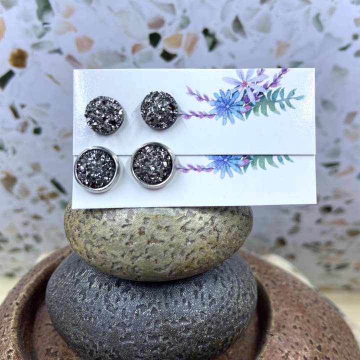 Gunmetal Faux Druzy Studs for wholesale by Only Once Originals