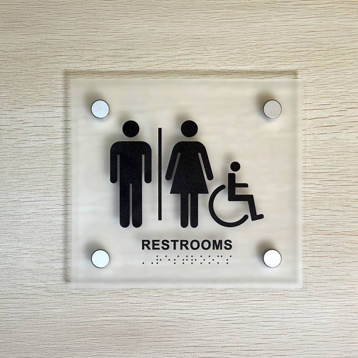 DisplayCanada - Wholesale Sign - Frosted Wall Mount Washroom Sign with Spacers 2