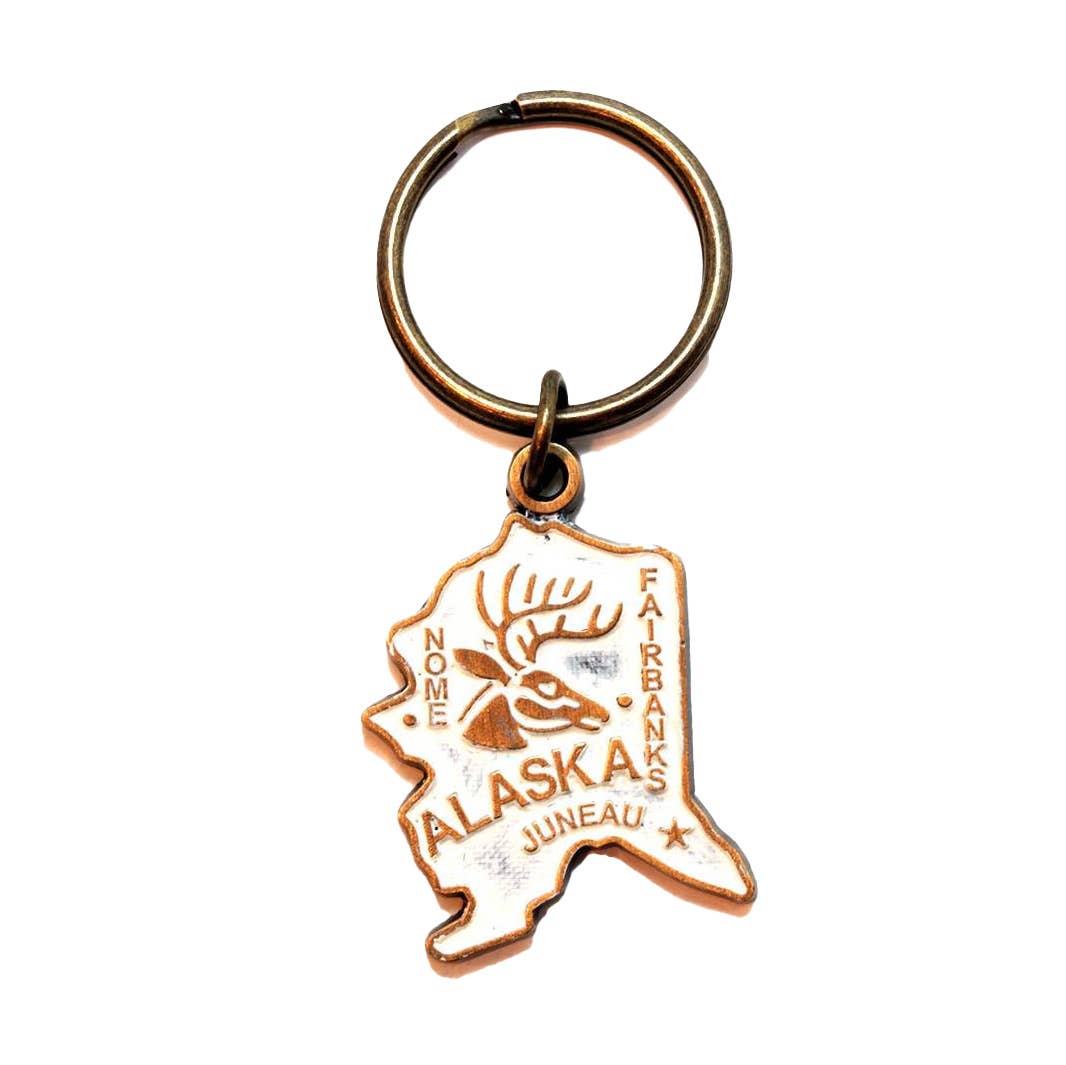 Gleeful Peacock - Wholesale Keychain - Unisex - Alaska Vintage State Map Keychain1