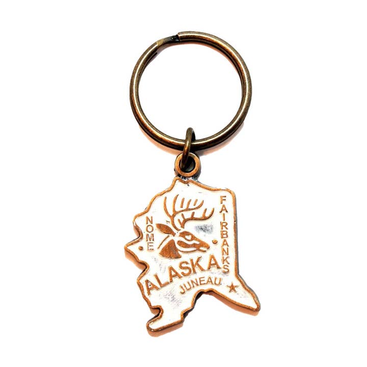 Gleeful Peacock - Wholesale Keychain - Unisex - Alaska Vintage State Map Keychain1