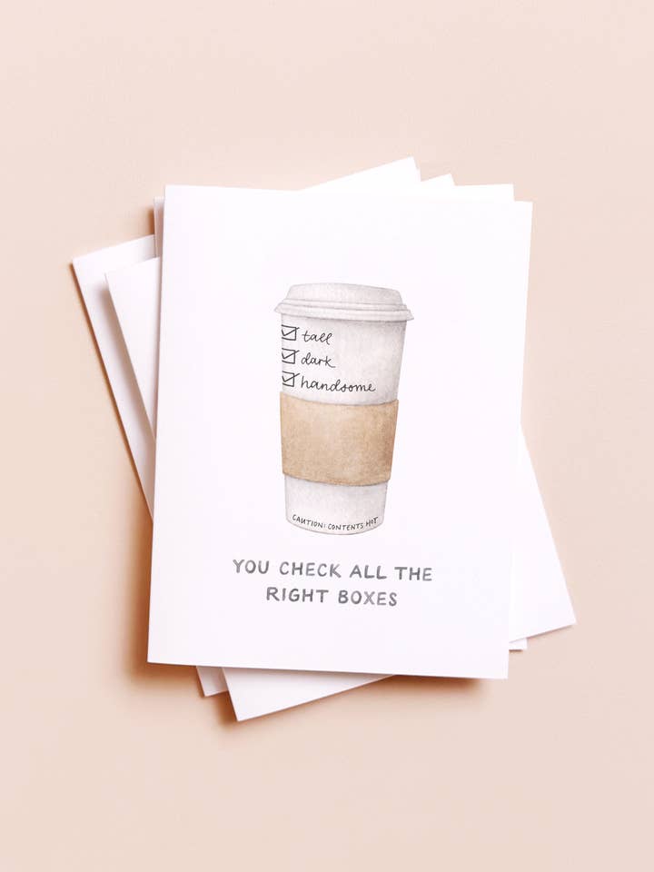 Tall, Dark, And Handsome — Coffee Pun Love Card for wholesale by Amy Zhang