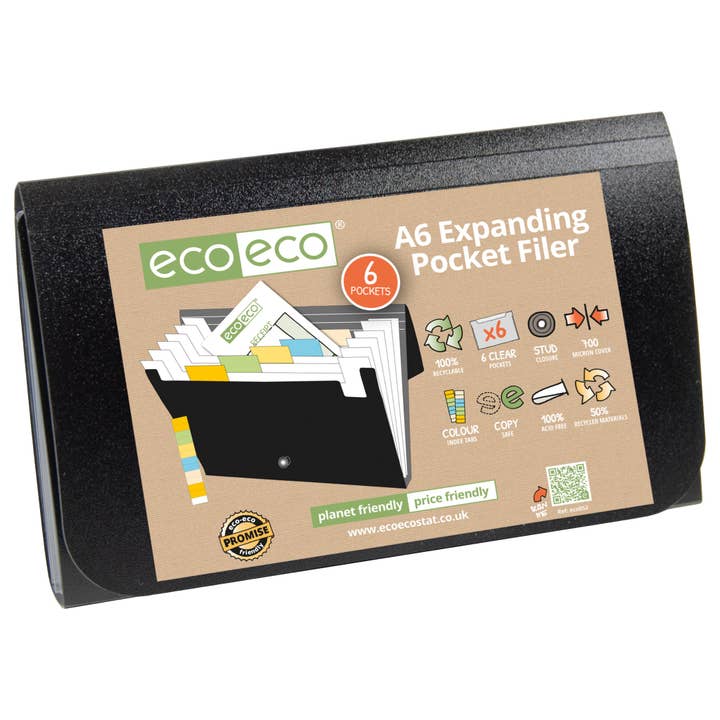 A6 50% gerecycled 6 pocket expanding file voor wholesale door eco-eco Stationery Ltd