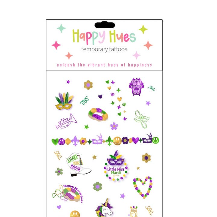 Happy Hues Tattoos - Wholesale Temporary Tattoo - Little Miss Mardi Gras Temporary Tattoos