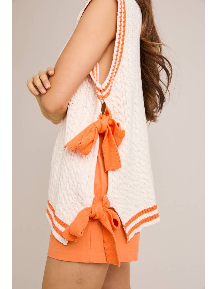 LE LIS - Wholesale Knit Top - Women's - V-NECKLINE KNIT SWEATER TOP WITH TIE BOW ON THE SIDE