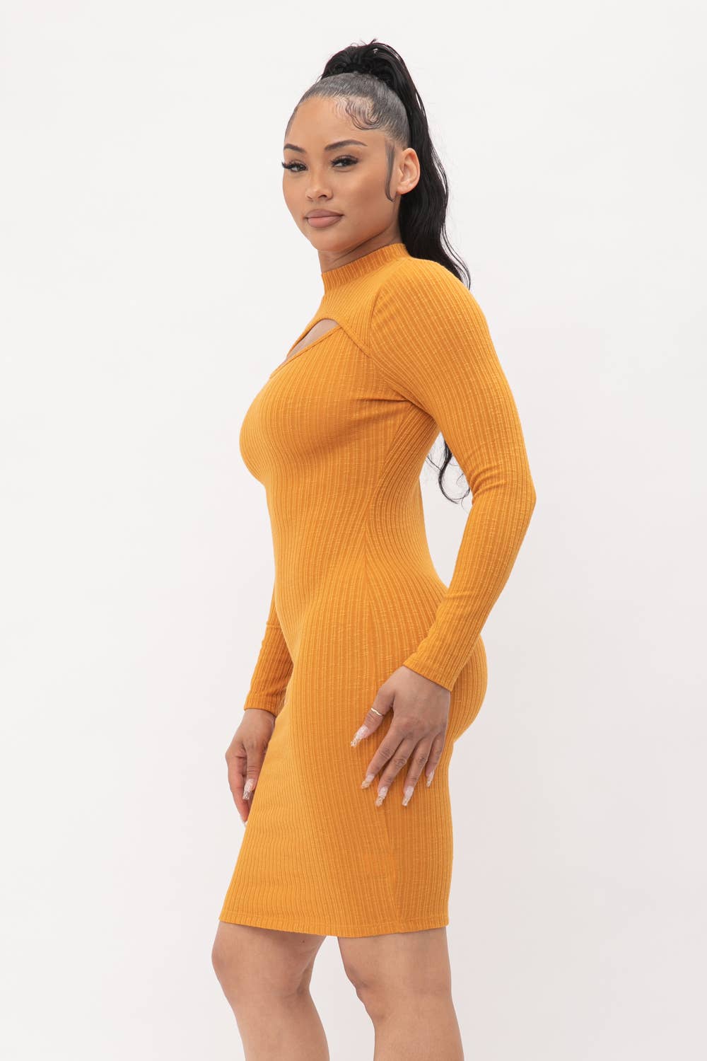 Julia by LoveJ – Großhandel Kleid – Damen – Midikleid im Pullover-Stil mit Stehkragen8