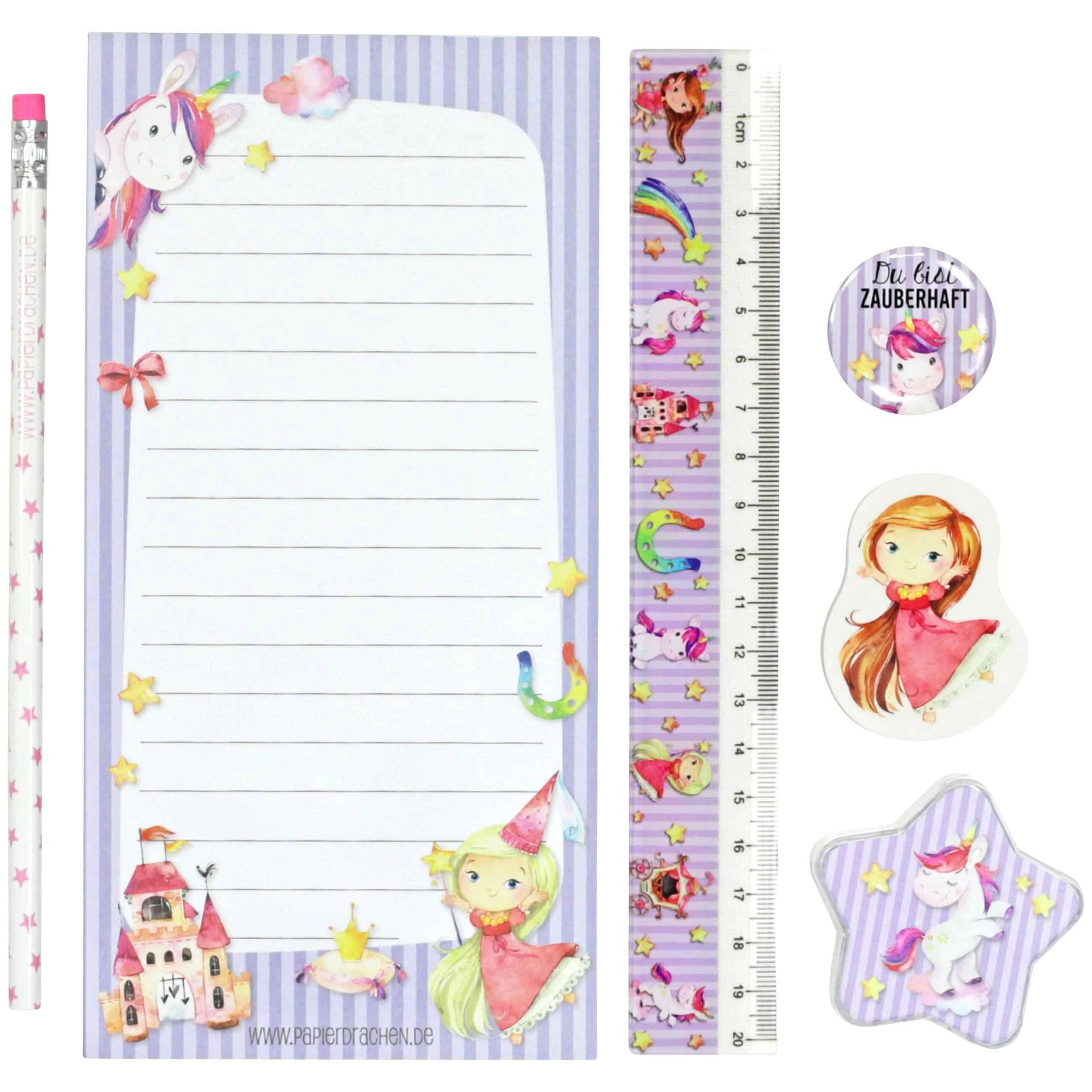 Papierdrachen - Wholesale Stationery/Notecard Set - School unicorn stationery set 24