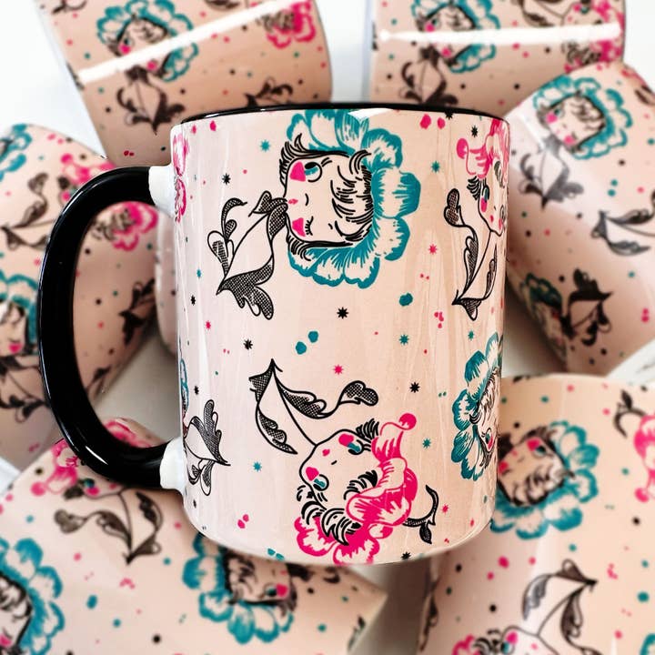 Mugsby - Wholesale Coffee Mug - Kitschy Flower Babes Ceramic Coffee Mug, Cute Mugs
