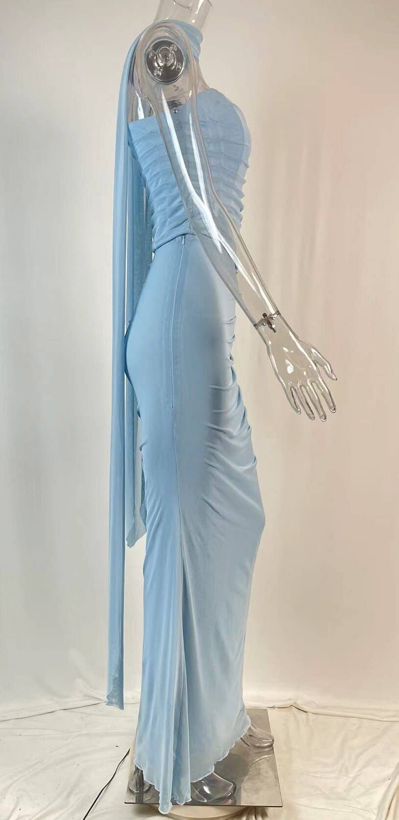 Marayn - Wholesale Hemd- en rokset - Dames - Blauwe Crop Top Rok Set EuroChic Stijl7