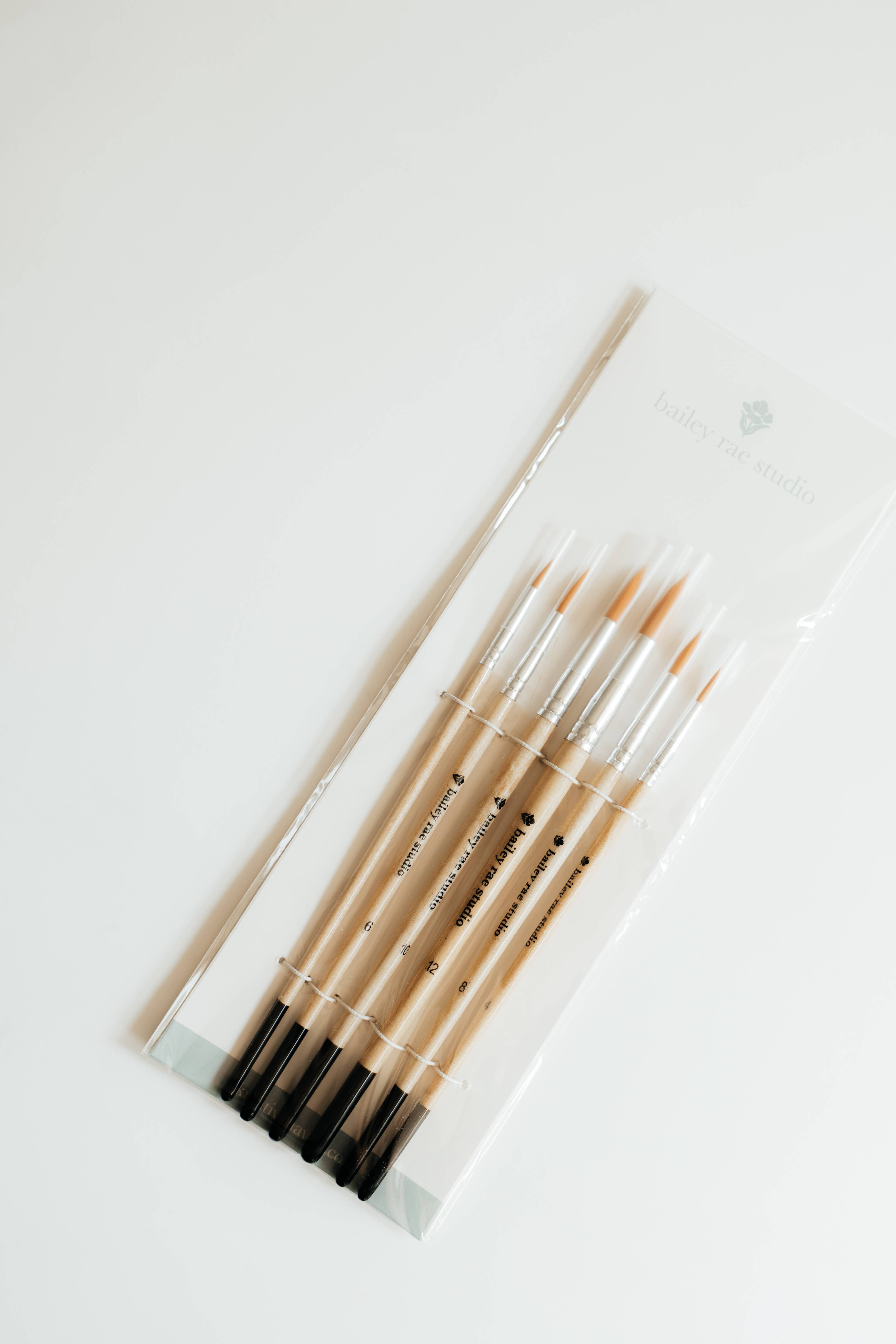 Bailey Rae Studio - Wholesale Watercolor Paint - Round Tip Watercolor Brush Set -- 6 piece7
