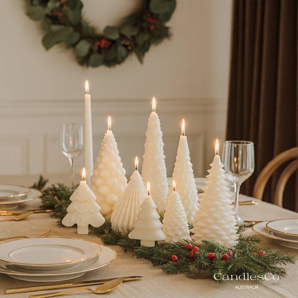 White Unscented Hand-Poured Soy Wax Christmas tree for wholesale on Faire7