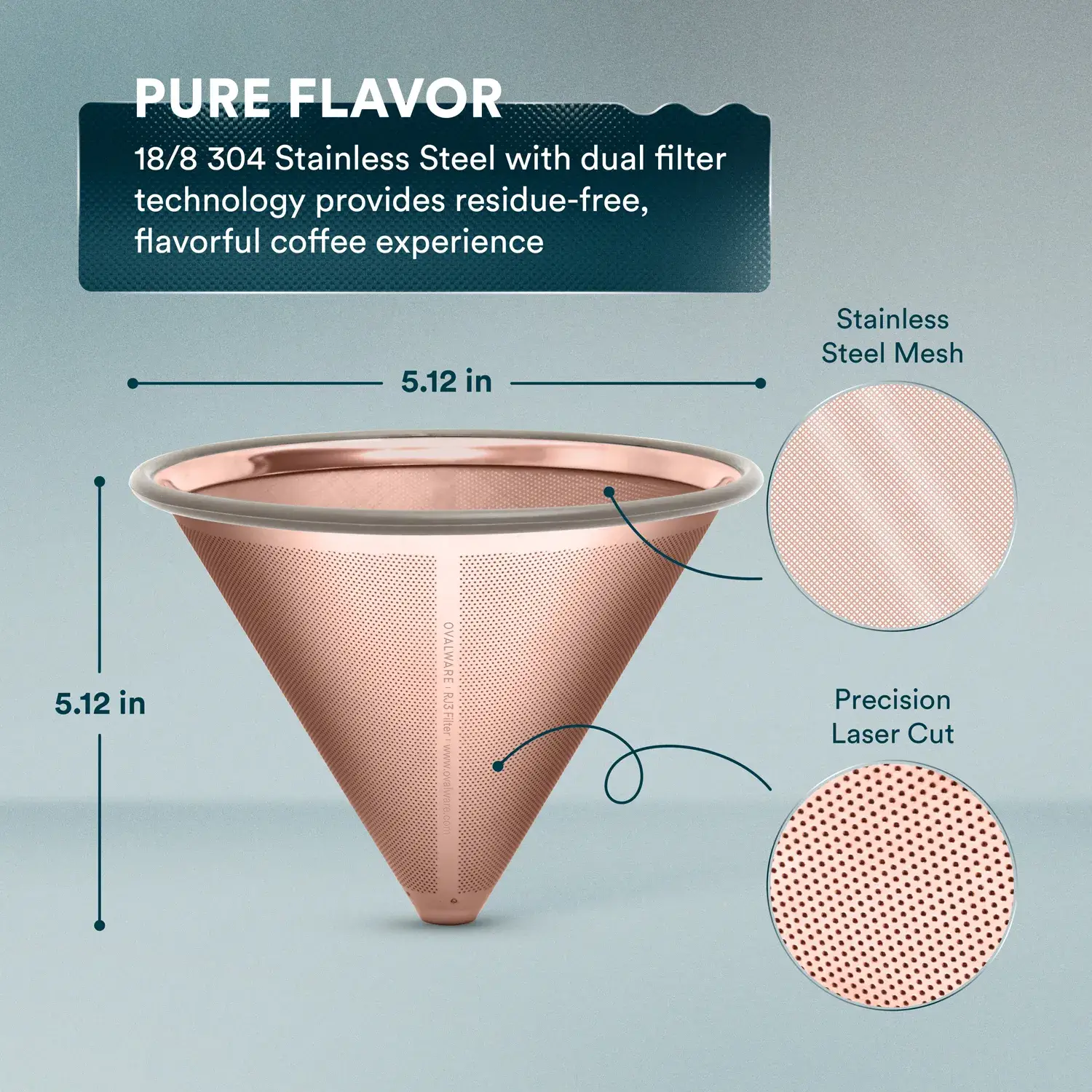 Ovalware - Wholesale Coffee Filter - Stainless Steel Coffee Filter | Rose Gold | Fits Chemex & Hario1