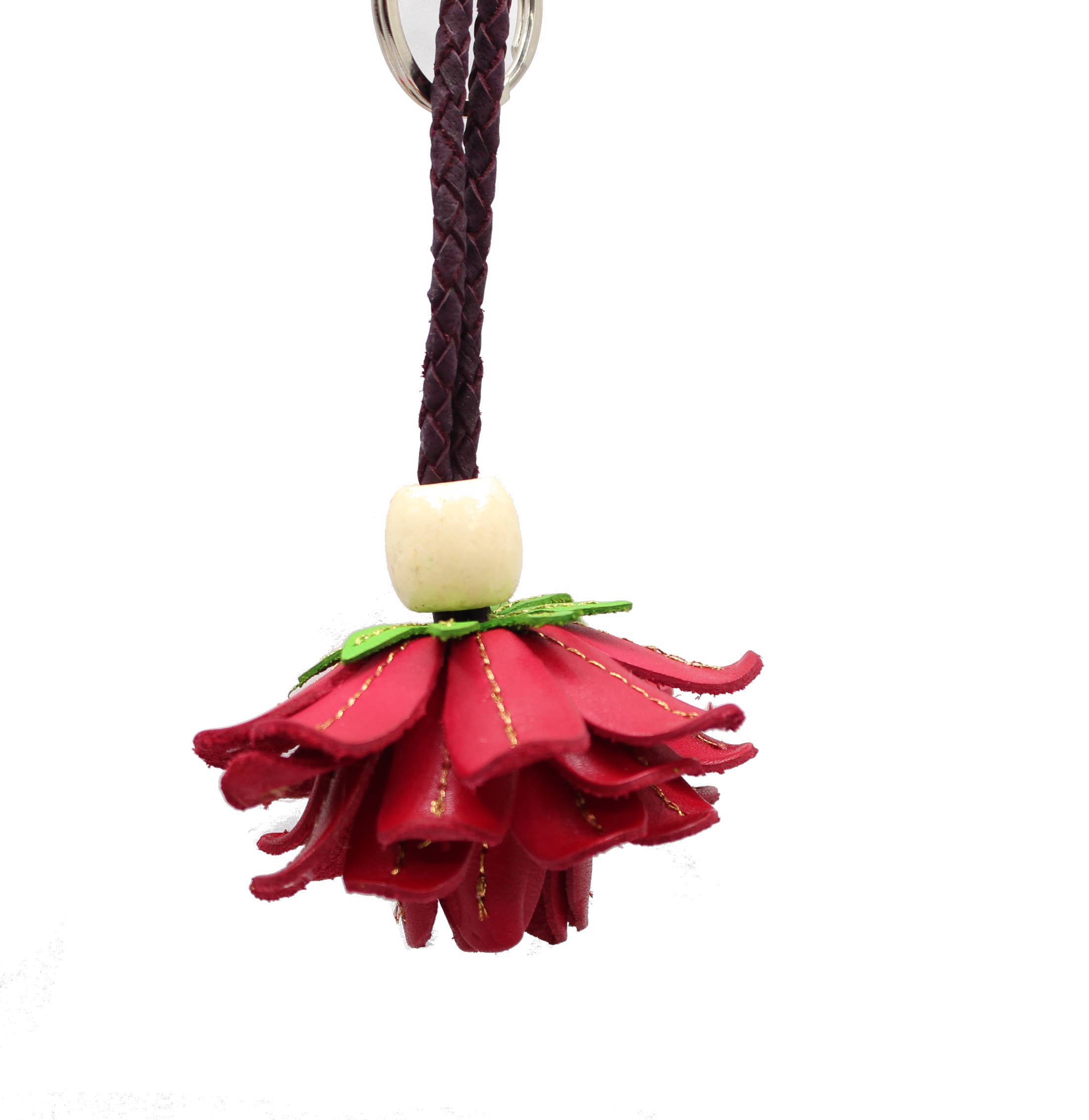 Sunflower Handmade leather inc - Vente Accessoire de sac – femme - Porte-clés en cuir en forme de fleur rose2