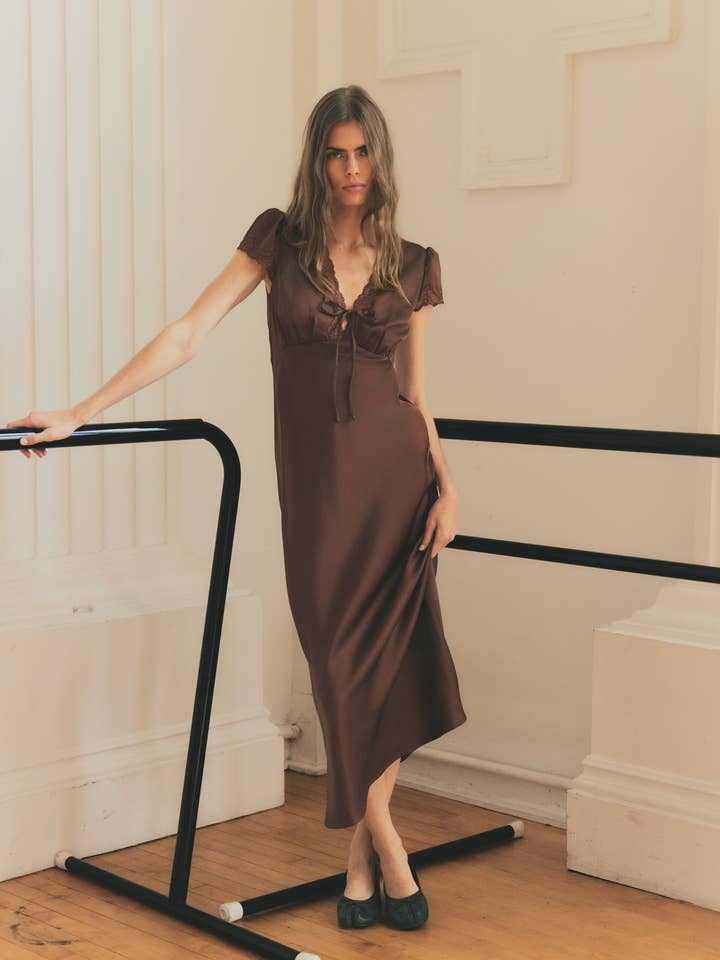 MOD REF - Wholesale Dress - Women's - The Vivienne Dress | Lace Trim Satin Midi Dress6