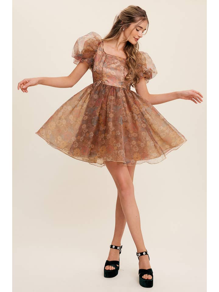 Listicle - Wholesale Dress - Women's - Floral Puff Sleeve Organza Mini Dress27