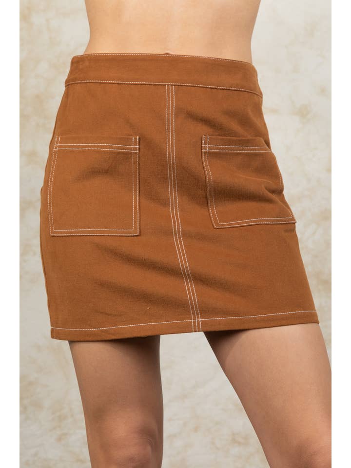 VERY J - Wholesale Skirt - Women's - VE60070BOT-Contrast Color Stitch Mini Skirt16