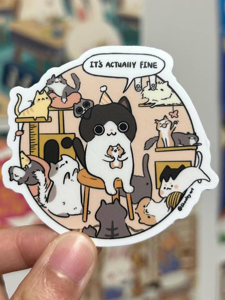 This is fine cat vinyl sticker for wholesale by Shooley