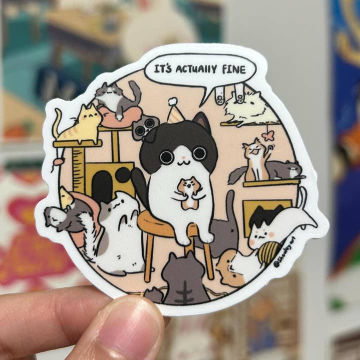 Shooley - Wholesale Sticker - This is fine cat vinyl sticker0