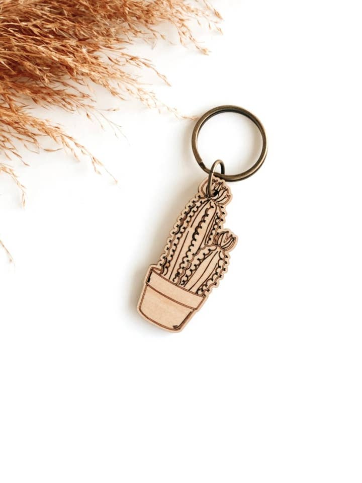 Portachiavi doppio in legno di cactus | Portachiavi western | Ciondolo per borsa per la vendita all'ingrosso da parte di Knots & Fringe