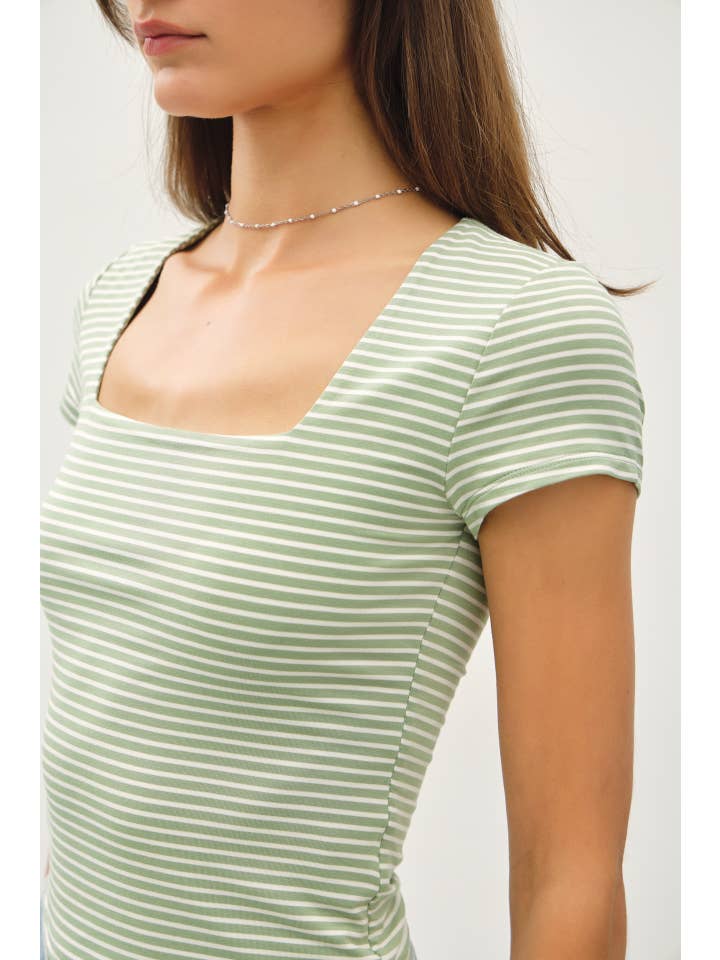 Be Cool - Wholesale Knit Top - Women's - ULTRA SOFT DOUBLE LINED STRIPED SQUARE NECK TOP