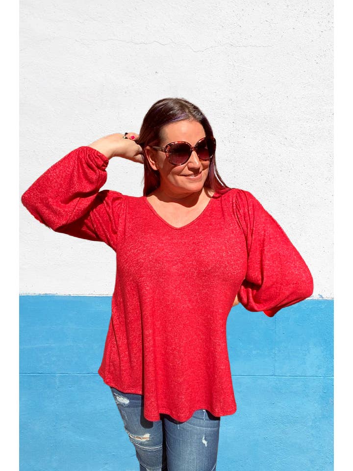 Misty BD - Wholesale Blouse - Women's - Balloon Sleeve Blouse in Red - S-XL Pack (Restock)