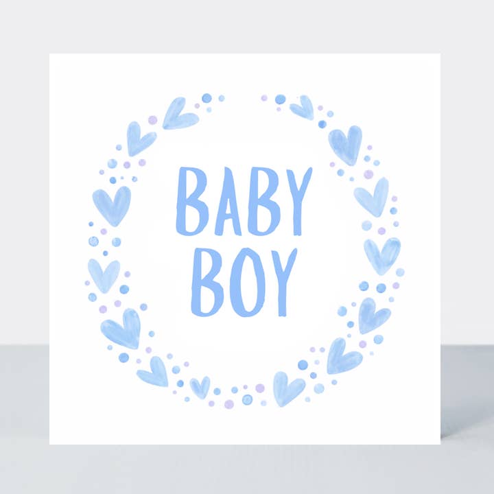 Petimo – wholesale Baby card – Baby Boy Blue Heart Wreath New Baby Card