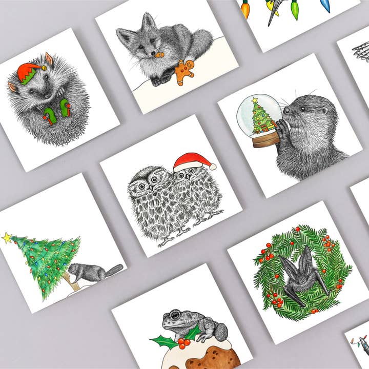 Wild Lines - Wholesale Kerstkaartje - Kerstkaart met dieren - Steenuilen//British Wildlife//Milieuvriendelijke kerstkaarten2