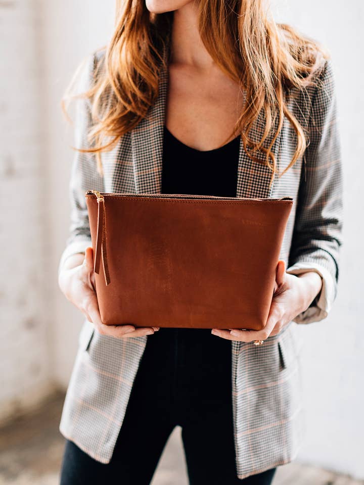 Large Makeup Bag-Caramel for wholesale by LIZ RIDEN