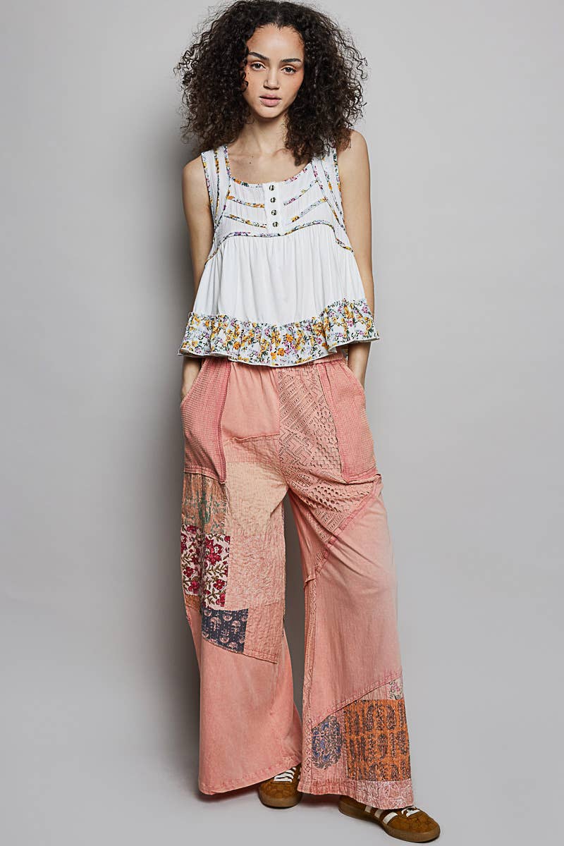 Pol Clothing - Wholesale Tank Top - Women's - Square Neck Soft POL Jersey Floral Trim Boho Tank Top19