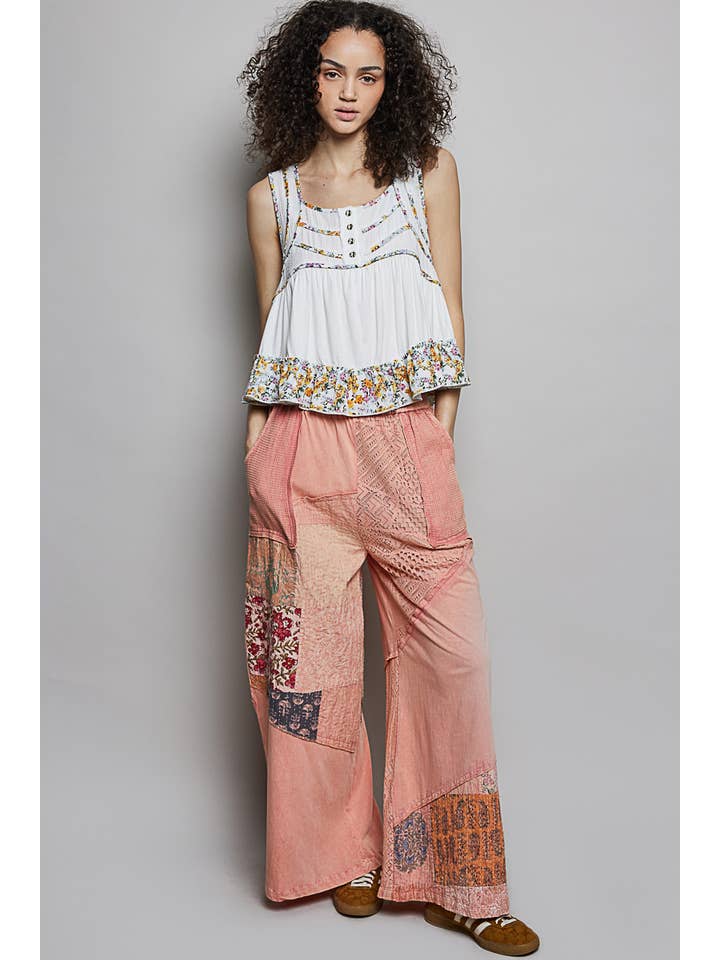 Pol Clothing - Wholesale Tank Top - Women's - Square Neck Soft POL Jersey Floral Trim Boho Tank Top19