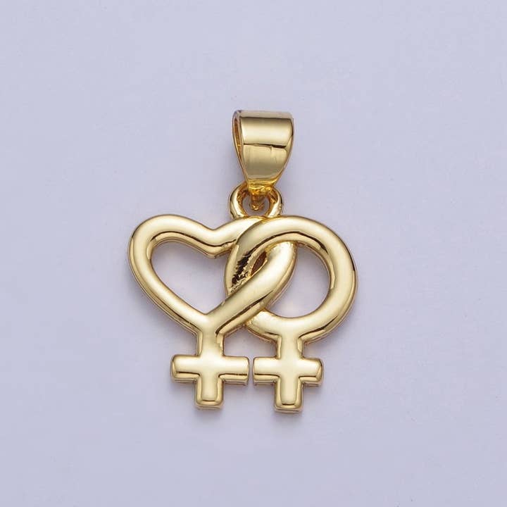 Gold Lesbian Necklace Charm 24K Gold Filled Lesbian Jewelry, Pride Necklace Pendant Lesbian Gift Couple Necklace X-421 for wholesale by Aim Eternal
