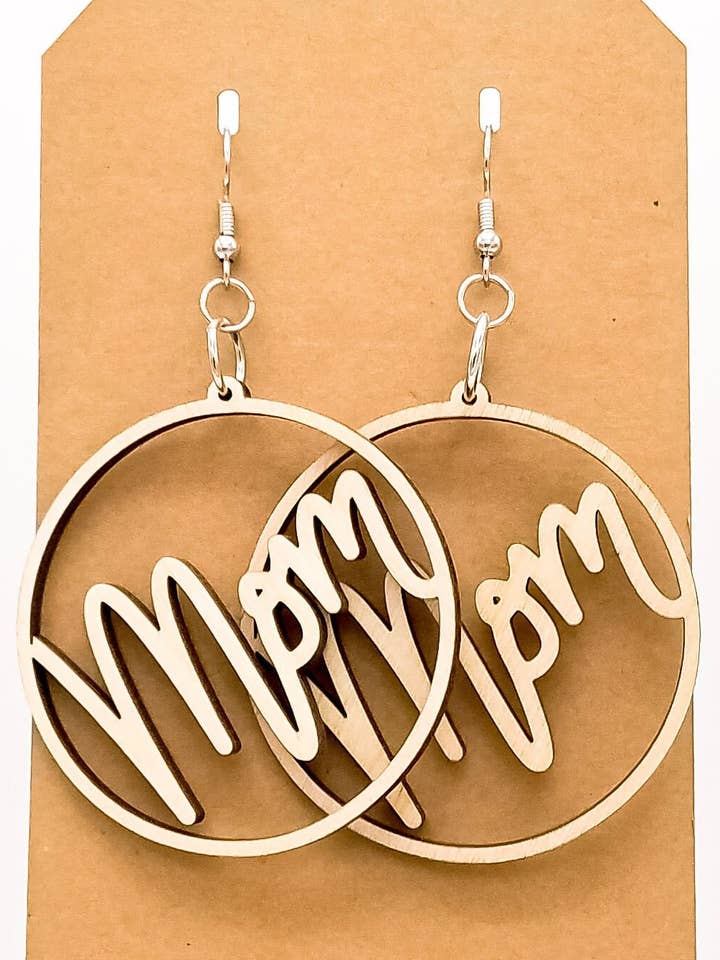 Mother's Day Earrings, Lightweight Earrings, Baby Shower Gift, New Mom Gift, Mom Birthday Gift, Big Earrings, "Mom" for wholesale by Charlie James Artisan Boutique