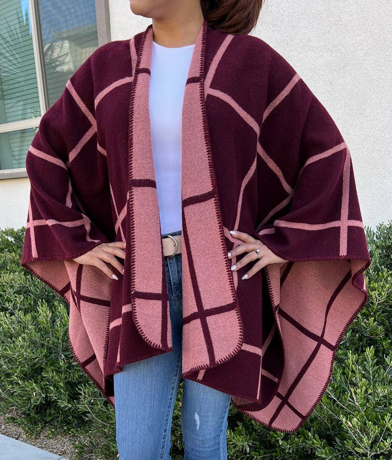 Justin & Taylor - Wholesale Kimono - Women's - Shiver | Plaid Kimono Two-Toned Fall & Winter Shawl18