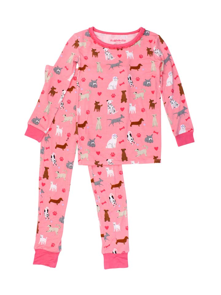 Toddler Girls Pink Puppy Playtime Bamboo Viscose Ruffle Long Sleeve Pajama Set
for wholesale on Faire