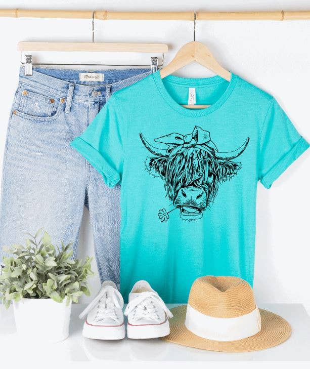 Tron Tron Graphic Wear - Wholesale Screen Printed T-Shirt - Women's - Highland Cow Bella and Canvas Graphic Tee #OS416
