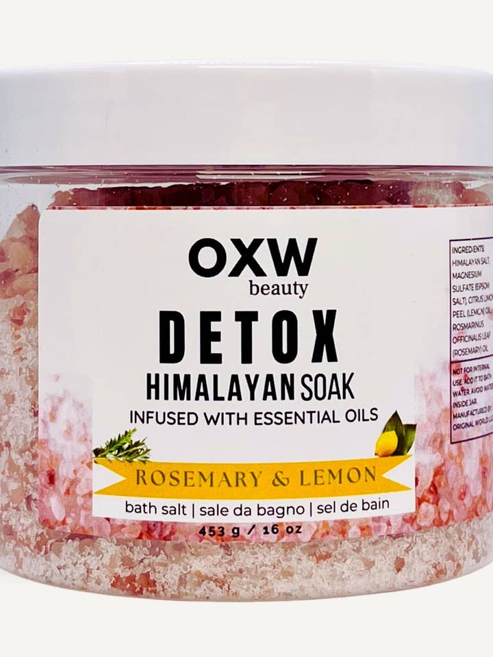 Detox+ Himalayan Epsom Bath Salt with Rosemary & Lemon EO for wholesale by OXW Beauty