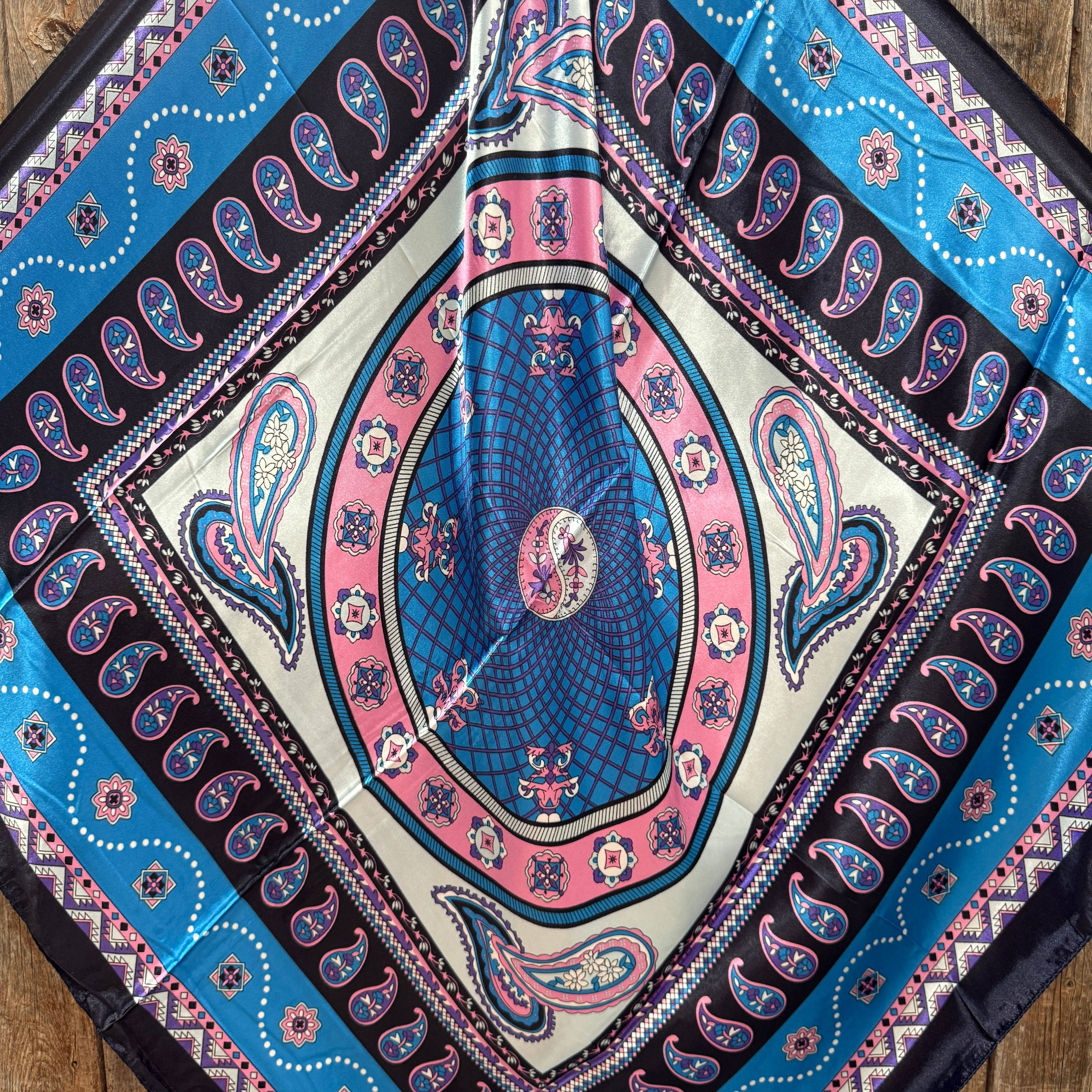 Rodeo Drive - Wholesale Scarf - Women's - 35X35"  Blue/Pink/Purple Paisley Wild Rag / Scarf WR3406X1