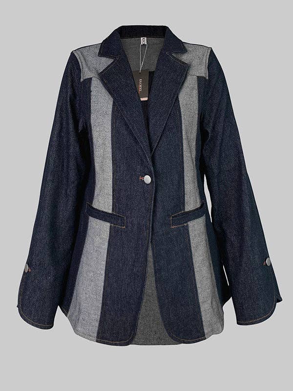 BLU PROFONDO Giacca con scollo a V a contrasto con giuntura divisa in vendita all'ingrosso su Faire9