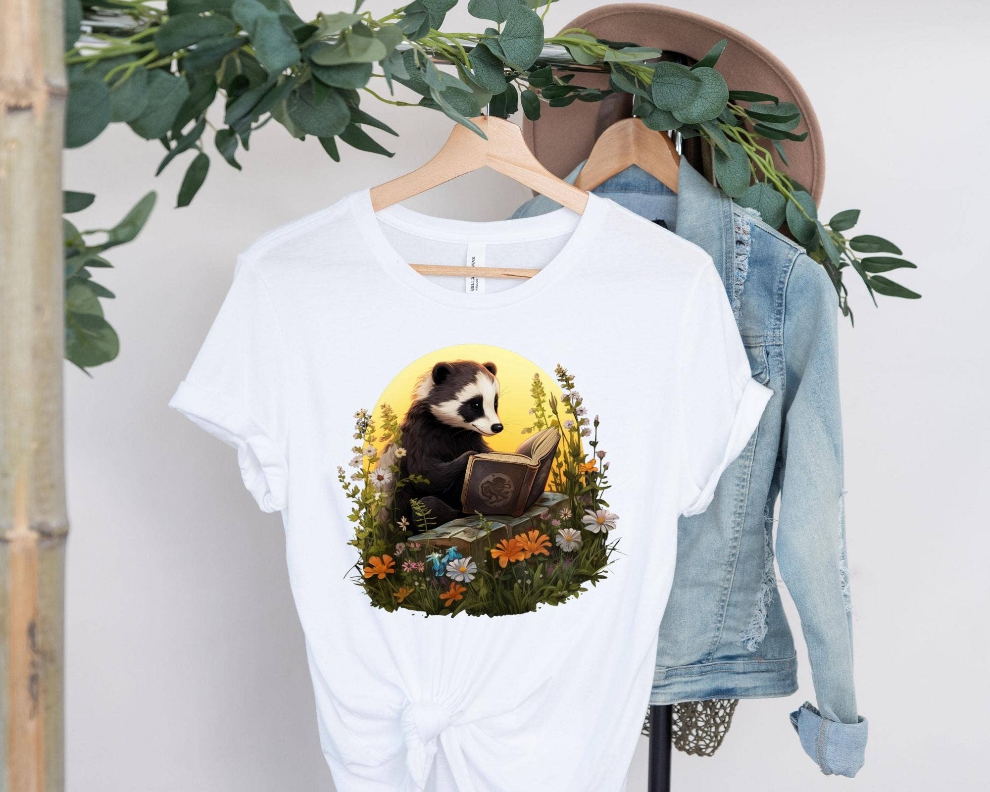 Vivtrek - Wholesale Screen Printed T-Shirt - Women's - Badger Reading Book Cottagecore Wildflower Library T-Shirt4