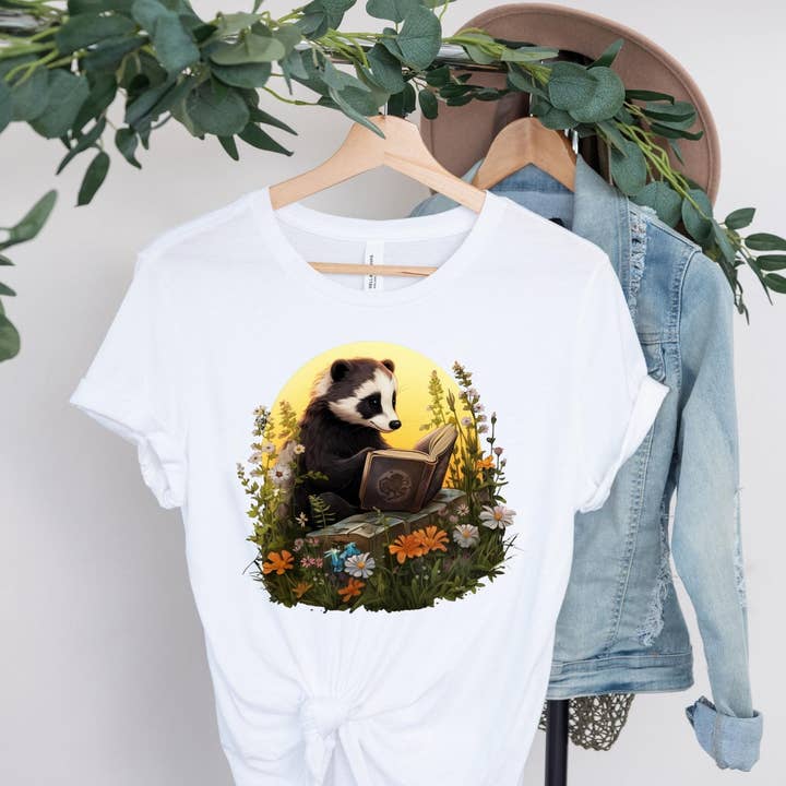 Vivtrek - Wholesale Screen Printed T-Shirt - Women's - Badger Reading Book Cottagecore Wildflower Library T-Shirt4