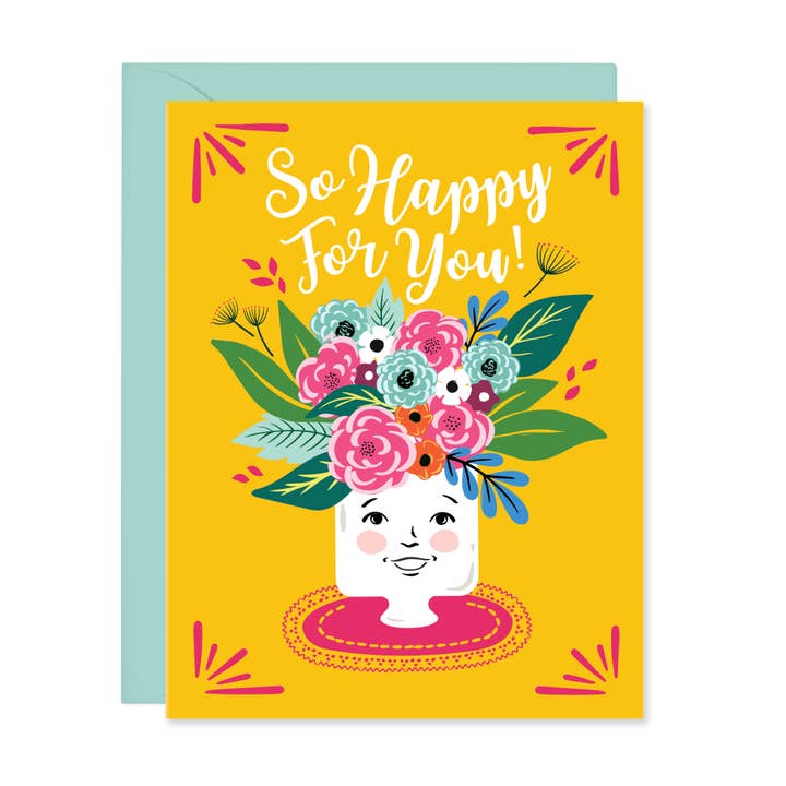 So Happy for You - Carte illustrée pour pot de fleurs pour la vente par Lucy Loves Paper
