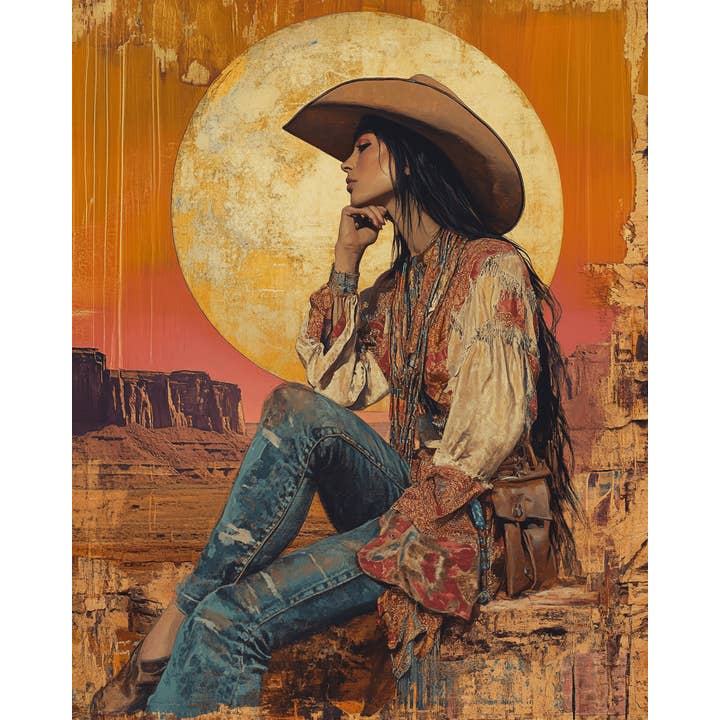 Mowbi - Wholesale Art print - Vintage Southwest Cowgirl - Wall Art Print - Coastal Cowgirl 8"x10" Artwork - 11"x14" Mat